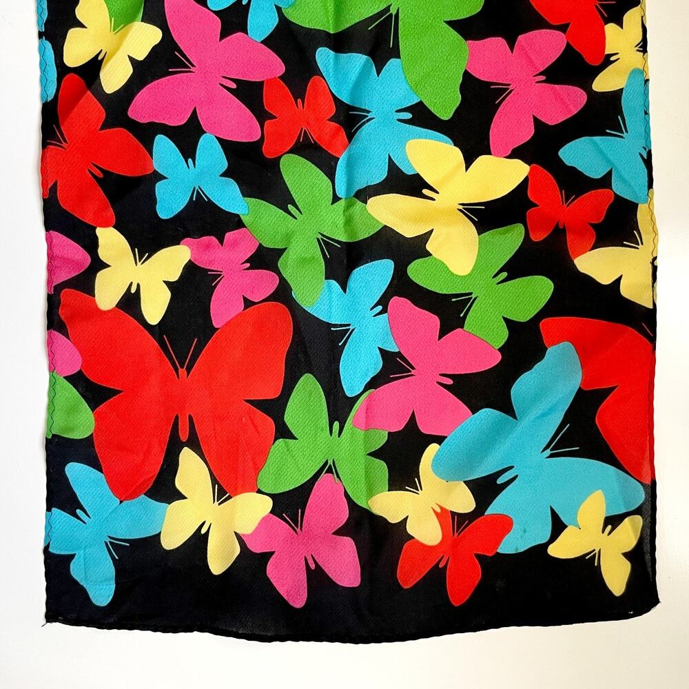 Vintage 90s Y2K Silk Scarf Rectangle Butterflies Colorful Dopamine Maximalist - Picture 5 of 8